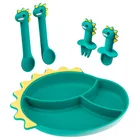 Детская силиконовая миска для кормления, ложка, водонепроницаемая чаша на присоске, набор силиконовых тарелок, посуда