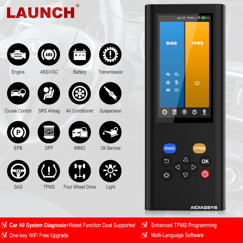 Launch X431 AIDIAGSYS OBD2 сканер полная система Wifi TPMS повторное Программирование
