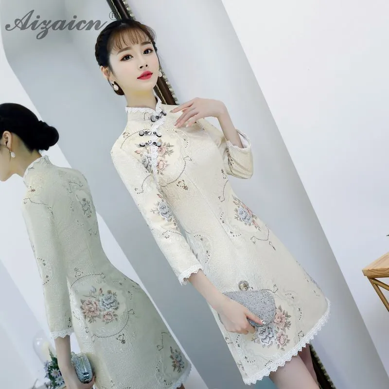 Высококлассное жаккардовое переплетение Cheongsam китайское модное китайское традиционное платье Qi Pao Восточный стиль платья с вышивкой Qipao зима