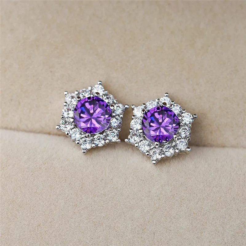 

Cute Female Green Zircon Stone Stud Earrings Vintage Bride Wedding Earrings For Women Charm Hexagon Snowflake Earrings