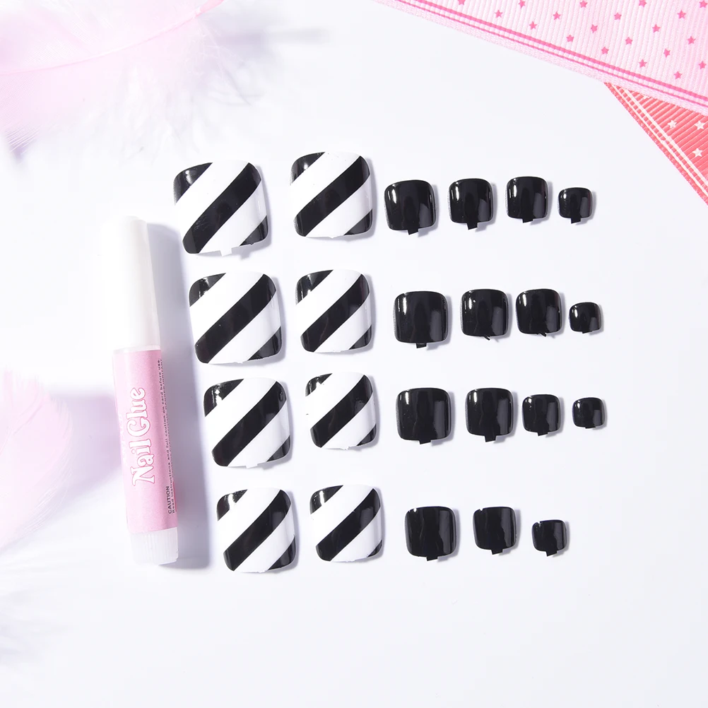 

New Fashion 24 pcs/set 3D Black toes finished fake nails French Bling Finger Full Cover Nail Art Tips
