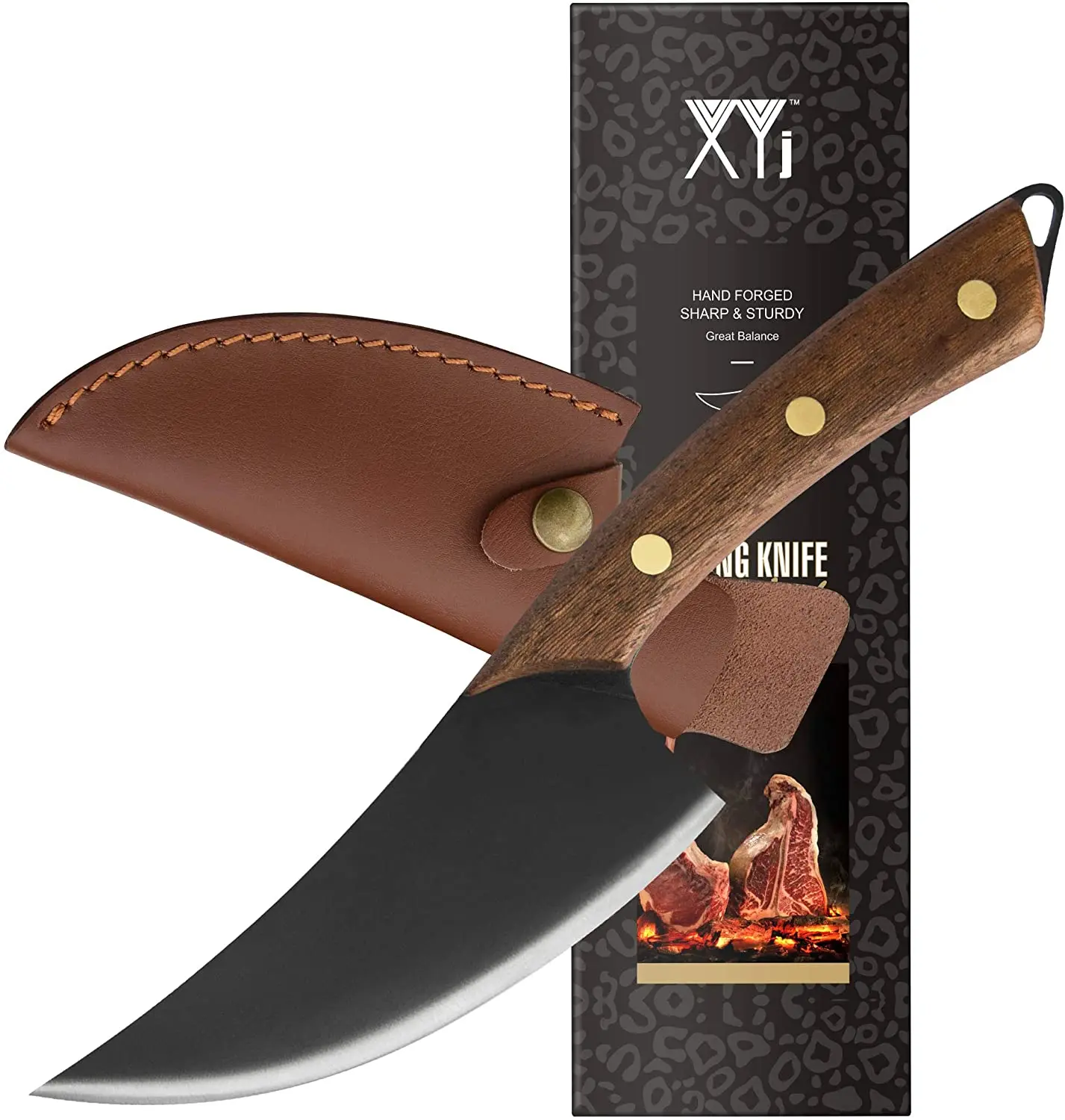 

5 дюймовый Кливер XYJ Full Tang из нержавеющей стали, нож для косточек с кожаным чехлом и ремнем, петля для переноски, Кливер, инструменты для готов...