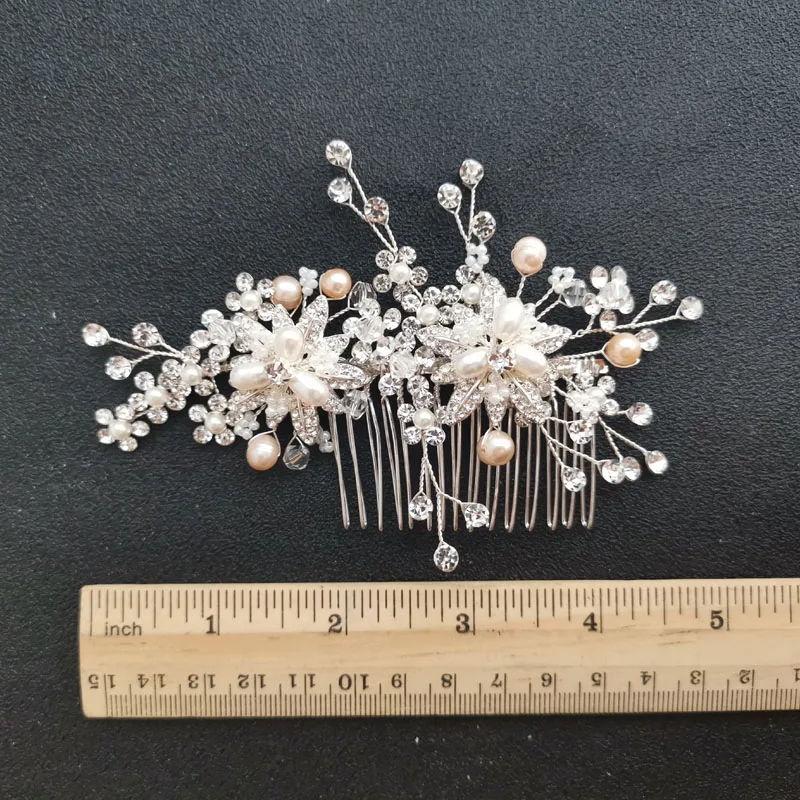 SLBRIDAL Стразы ручной работы кристалл пресноводный жемчуг цветок свадебный гребень