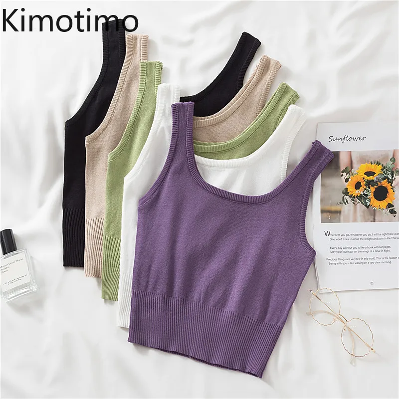 

Майка Kimotimo Женская однотонная короткая, облегающий пикантный универсальный топ в шикарном стиле, маленький Топ, модная Милая одежда в Корей...