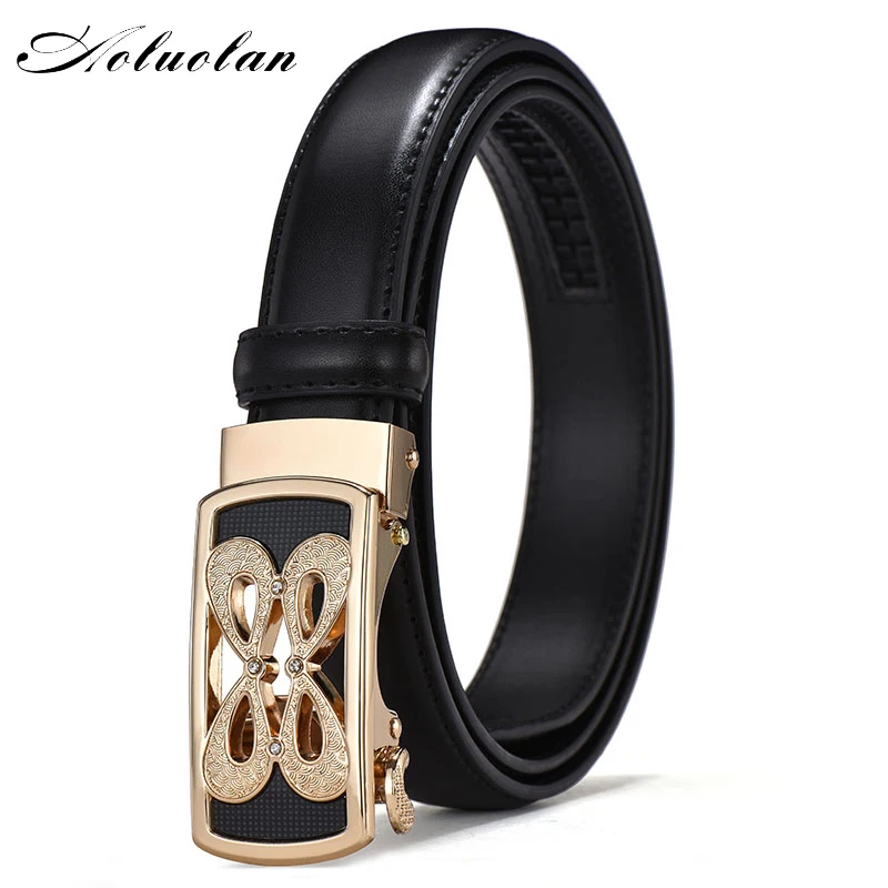 Aoluolan Genuine Leather Women's Automatic Buckle Fashion Ladies Dress waist designer brand high quality automatic ratchet belt