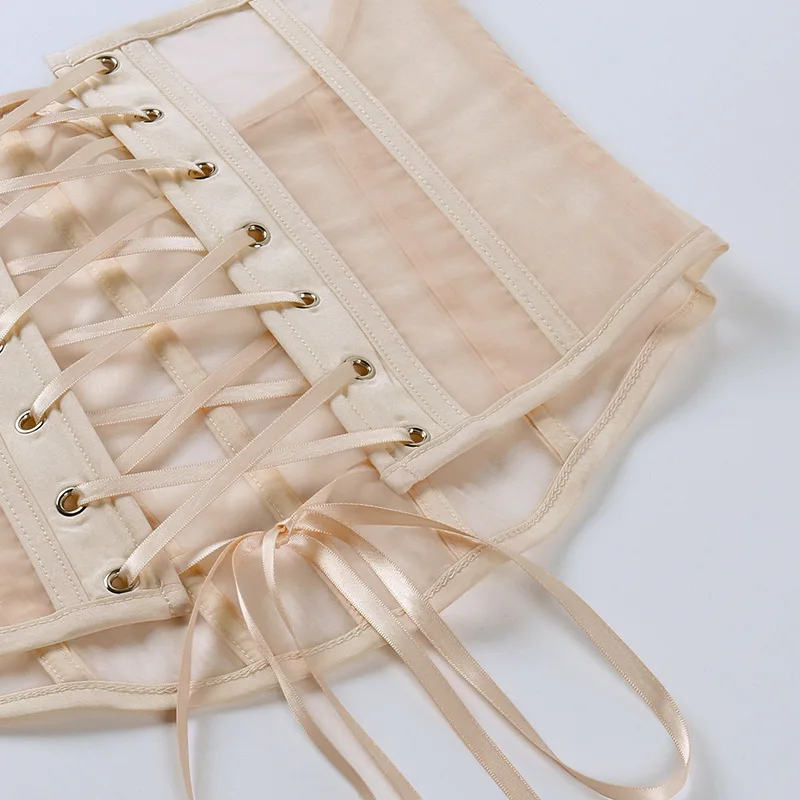 

Waist Trainer Body Shaper Women Fashion Mesh Lace Up Corset Belt Crop Top Sexy Body Shape Shirt Festival Party Club Shapewear