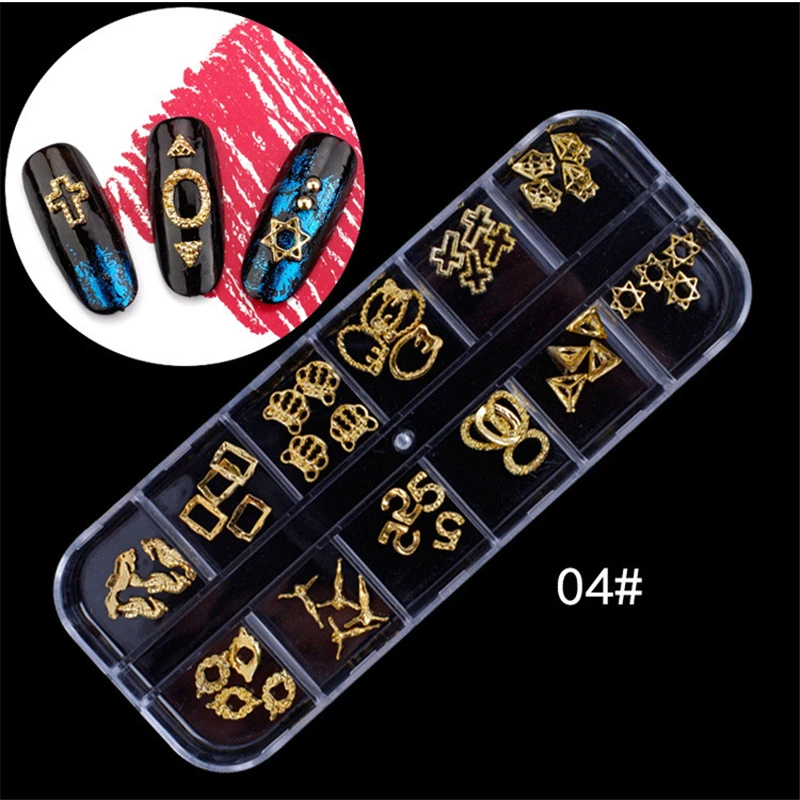 Colorful Rhinestones for Nails 3D Gorgeous Nails Art Tips Decals AB Acrylic UV Gel with 12 Grids Hard Case Nail Art Decorations
