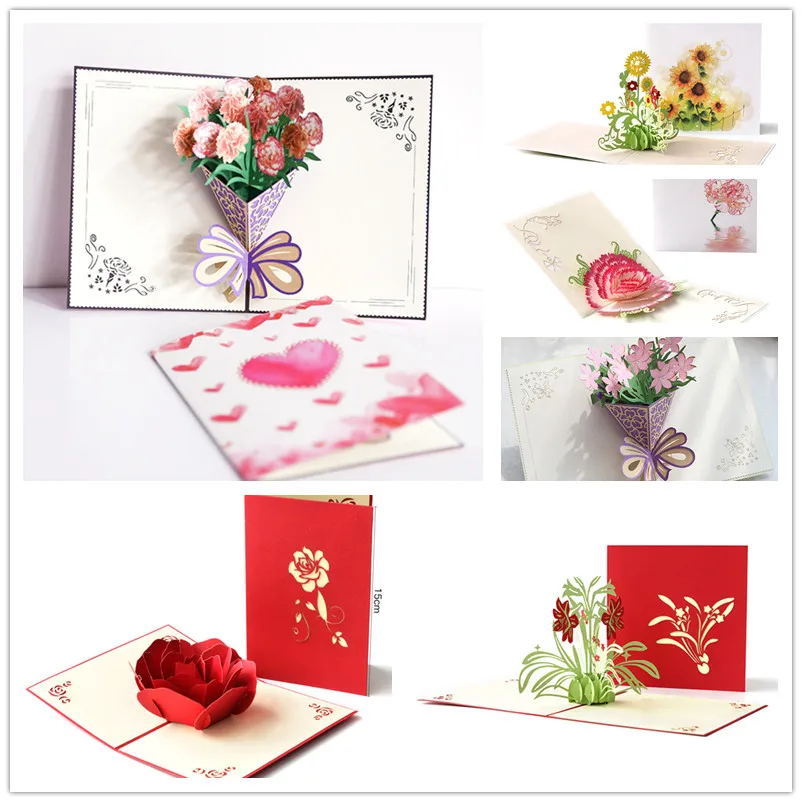 

3D Pop UP Cards Father Greeting Card Laser Cut Party Wedding Invitation Postcards with Envelope Christmas Valentine's Day Gift