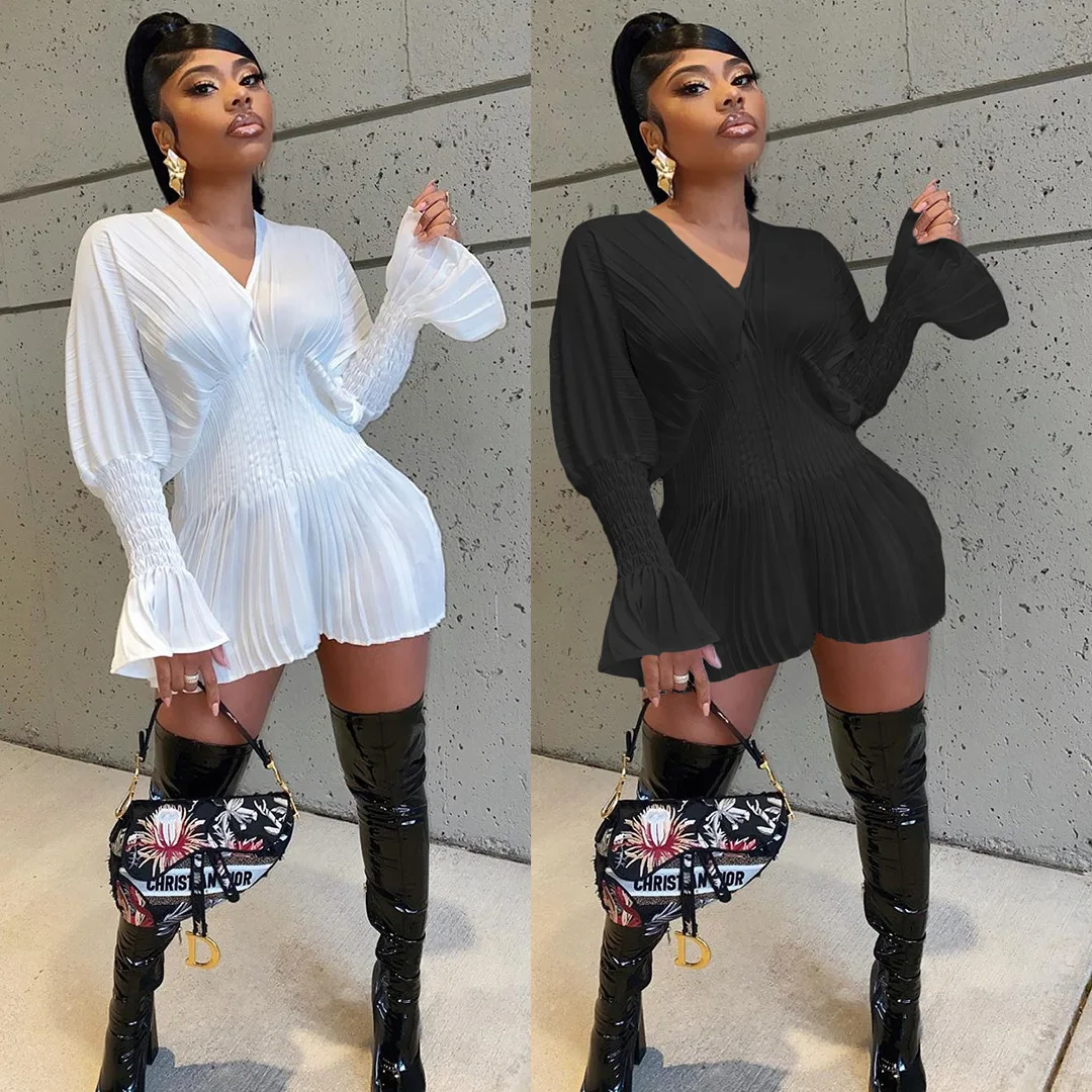 

Вечерние платья Cutubly с драпировкой и рюшами, Осеннее модное женское однотонное мини-платье, приталенное платье с глубоким V-образным вырезом...