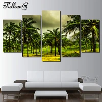 fullcang green plants coconut tree 5 piece diy diamond painting large full square round mosaic embroidery multi picture fg0249