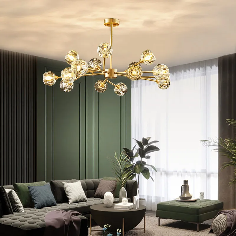 

American Copper Led Chandelier Pendant Lamp Crystal Hanging Light Fixture for Bedroom Dining room Indoor Decor Lustre Fixtures