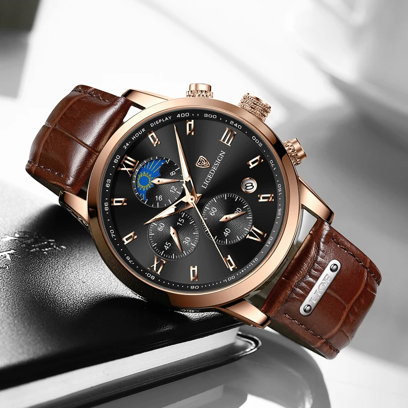 

Watches Mens 2021 LIGE Business Men Watch Top Brand Luxury Leather Watch For Men Military Waterproof Chronograph Wristwatches