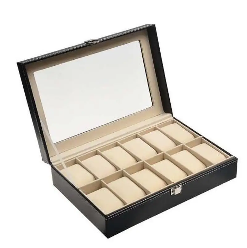 Коробка для наручных часов 30x20x8 см, черный из искусственной кожи 12 слотов, чехол-органайзер для хранения, дисплей для часов от AliExpress WW