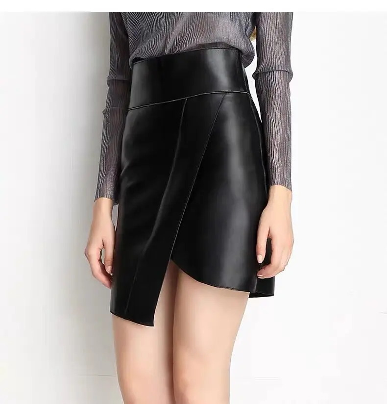 Кожаная Мини-юбка сексуальная юбка-карандаш черные юбки из натуральной овечьей