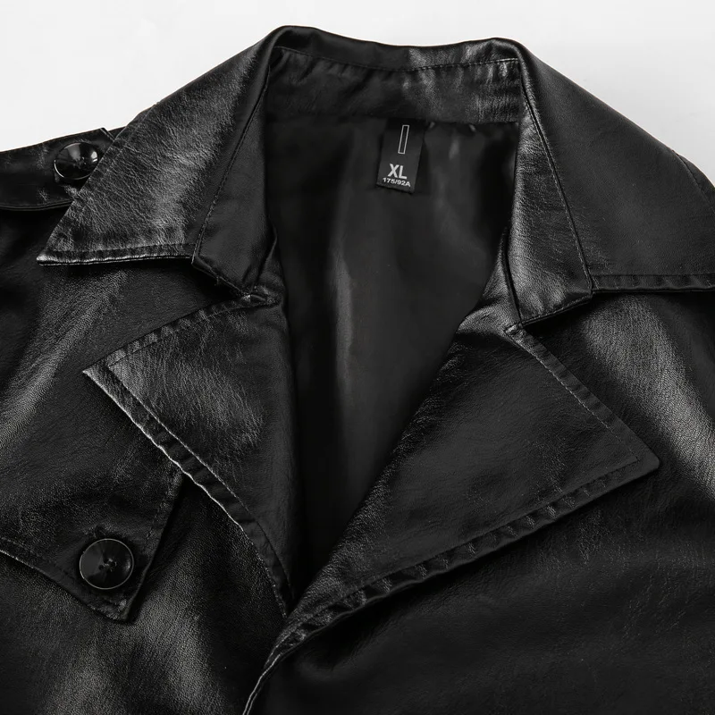 Куртка мужская из искусственной кожи мотоциклетный длинный роскошный Тренч