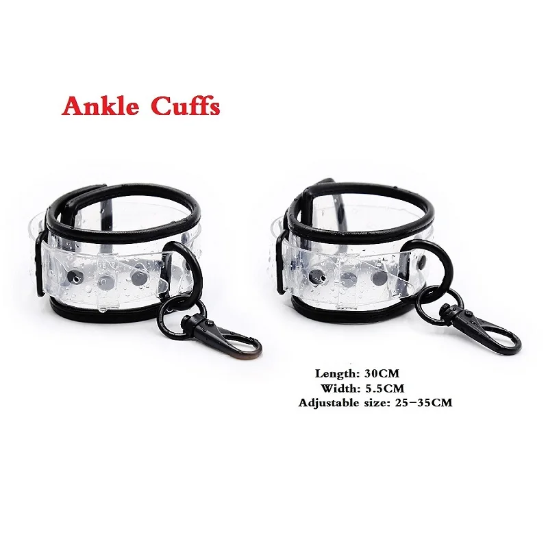 Adjustable Transparent PVC Handcuffs Ankle Cuffs Collar Neck Manacle BDSM Bondage Restraints Shackles Fetish Sex Toy for Couples |