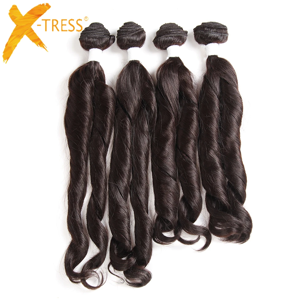 

Ombre Black Brown Color Synthetic Hair Weave Bundles X-TRESS Funmi Curly Hair Weft Extensions 4 Bundles One Pack For One Head
