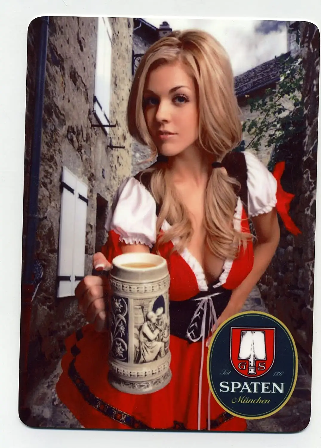 

Sexy Spaten beer girl metal sign Munich Oktoberfest