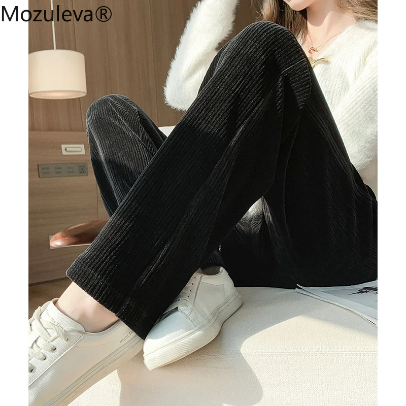 Брюки женские вельветовые свободные с широкими штанинами и высокой талией |