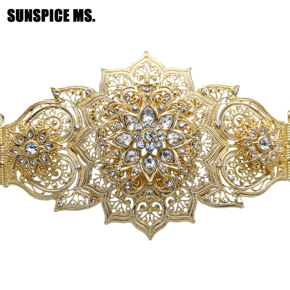 Sunspicems European Women Dress Waist Belt Wedding Jewelry Gold Silver Color Moroccan Caftan Belt Metal Buckle Punk Ladies Gift