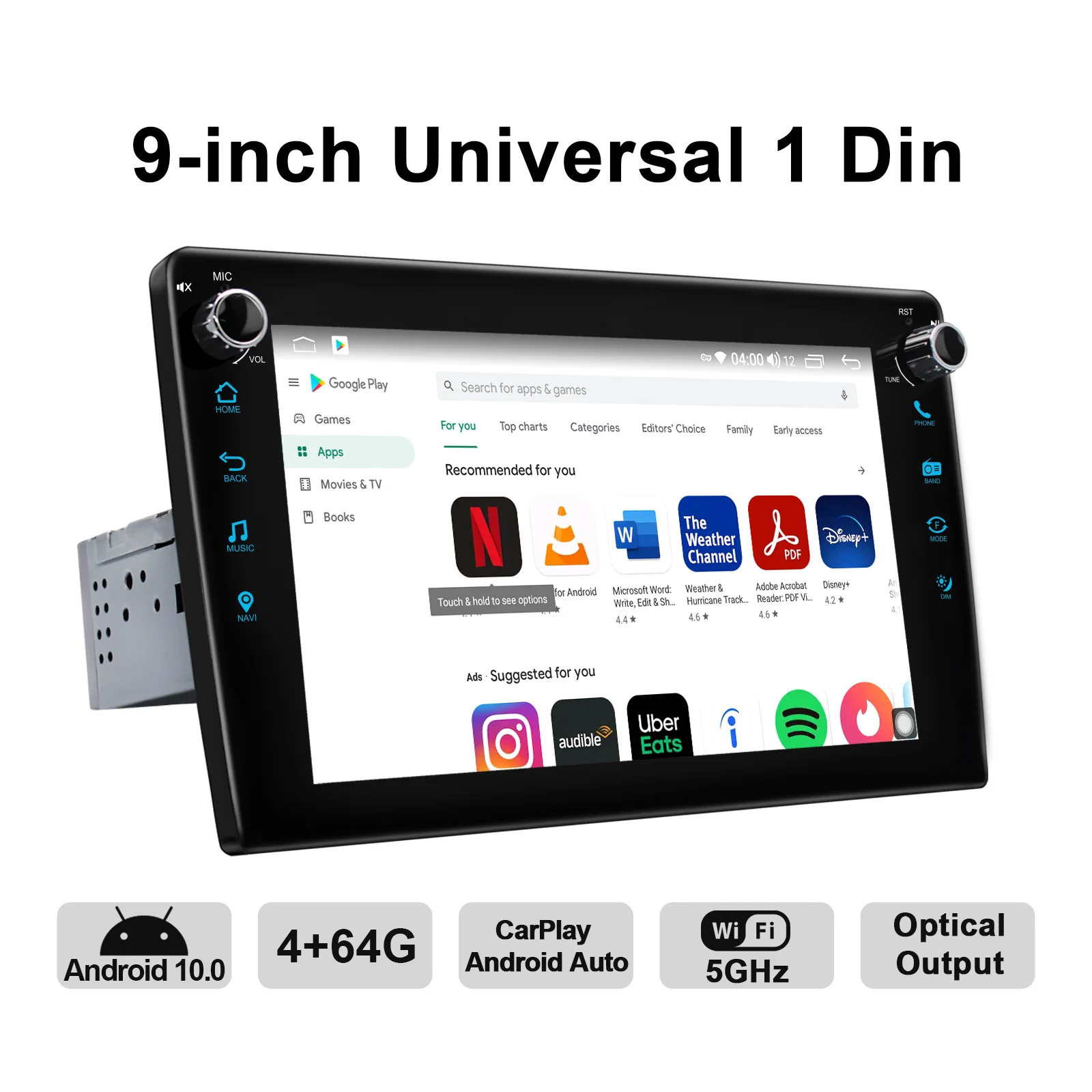 Универсальный Головной блок 1 din на Android 10 0 9 IPS дисплей 4 Гб ОЗУ и 64 ПЗУ GPS