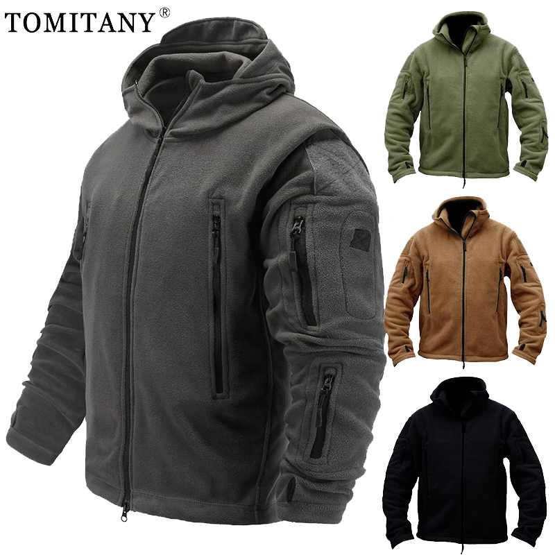 

Men Jackets Winter Outdoor Thicken Military Multi-pocket Soft Shell Polar Fleece Men Windproof Warm Combat Hooded Tactical Coats