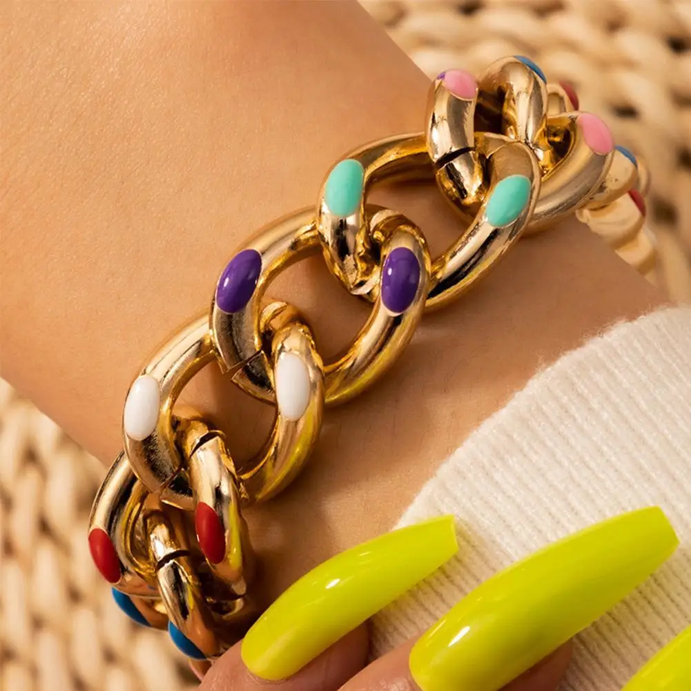 

Vintage Chain Choker Necklace for Women Gold Color Chunky Chain Bracelet Punk Aesthetic Colorful Drop Oil Choker Necklace Bracel