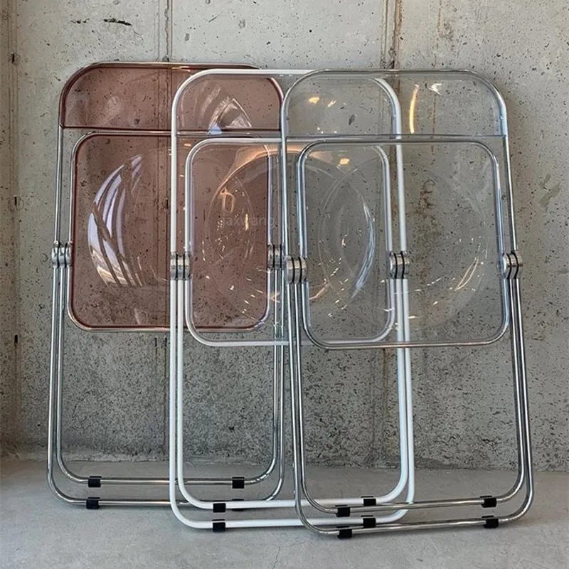 Обеденный стул прозрачный складной со спинкой из нержавеющей стали акриловый с