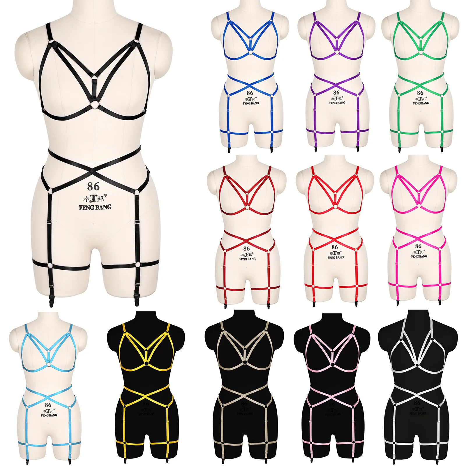 

Festival Rave Spandex Harness 2 Piece Set Fashion Garters Stockings Suspenders Straps Goth Women Sexy Body Cage Belts Lingerie