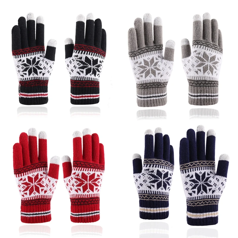 

Women Men Winter Snowflake Knitted Gloves Thicken Thermal Plush Lined Christmas Touchscreen Texting Mittens Hand Warmer