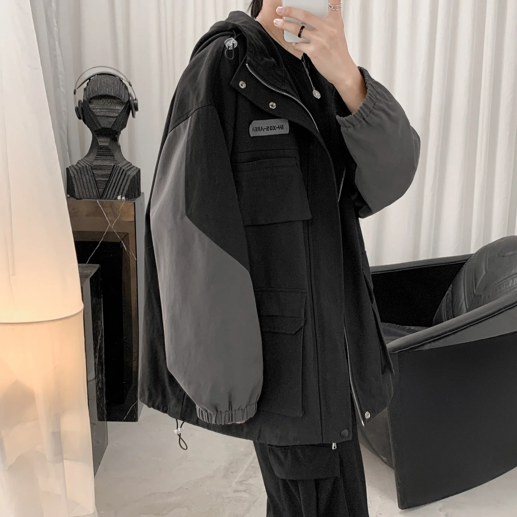 

2020 New Jacket Youth Popularity Mixed Colors Coat Phrases Hooded Multi-pockets Japanese Style Windbreaker Jackets Men