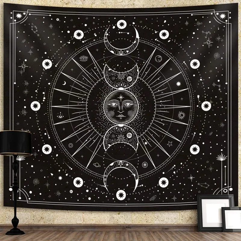 

Sun Moon Tapestry Wall Hanging Stars Space Psychedelic Wall Tapestry for Bedroom Home Wall Decor