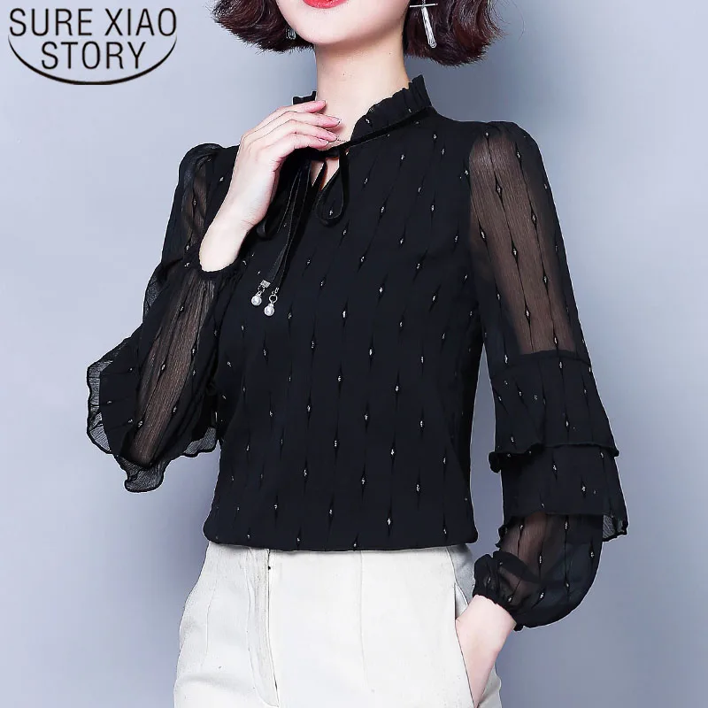 Офисные женские рубашки осенние модные шифоновые блузки с длинным рукавом и