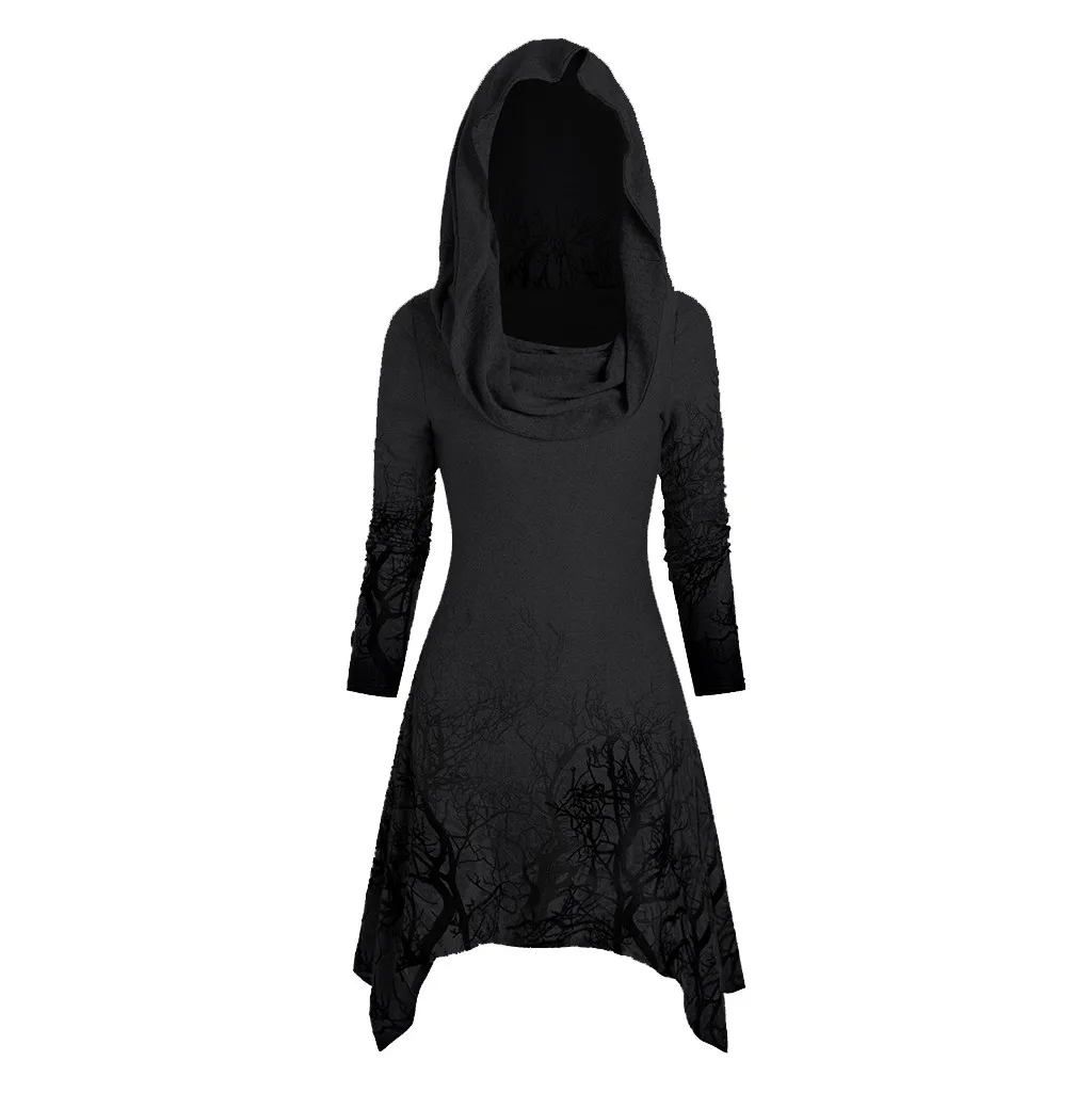 Halloween Women Cloak Tree Print Convertible Collar Asymmetrical Knitwear Top Ponchos And Capes Coats Ladies Outwear |