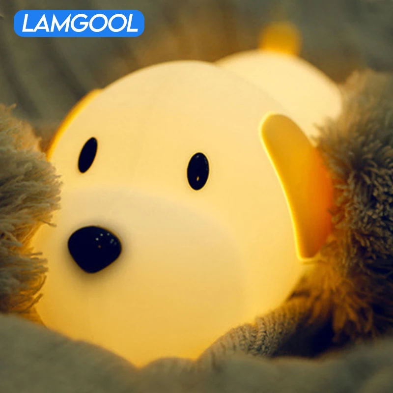 

Puppy Silicone Night Light Usb Rechargeable Warm White Light Touch Sensitive Bedroom Bedside Lamp Decorative Light