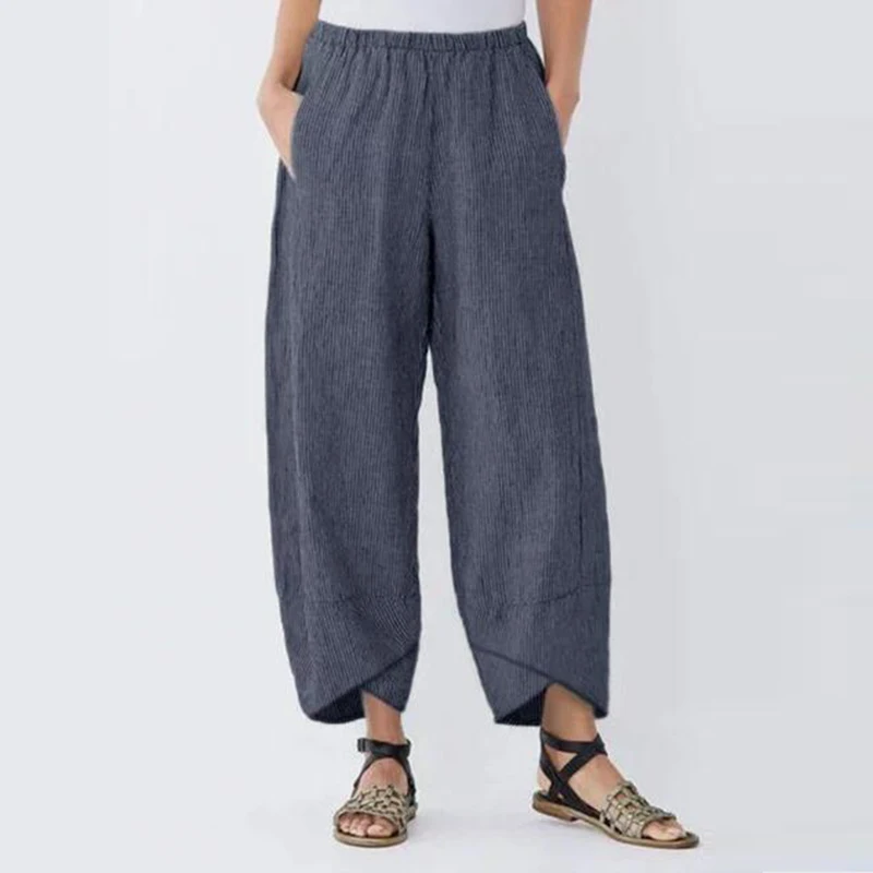 Женские Винтажные льняные брюки летние повседневные однотонные с эластичным