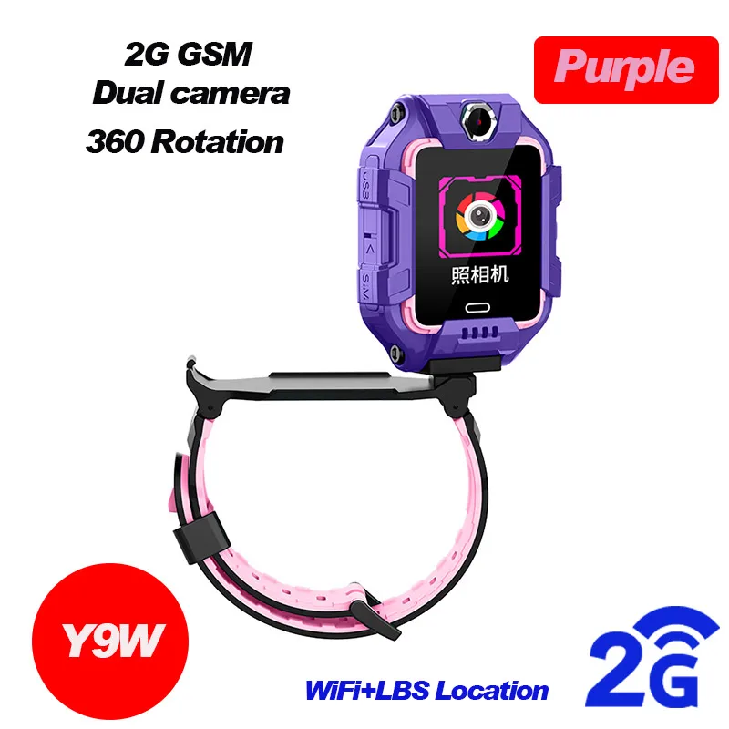 Y9W Purple 696 Детские 4G LTE умные часы gps+ WiFi+ LBS расположение SIM Двойная камера вращение на 360 градусов умные часы телефон часы ремешок - Цвет: Y9W Purple