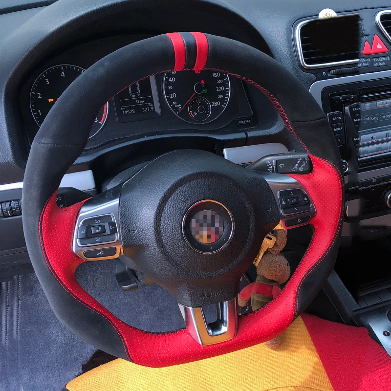 

Car Steering Wheel Cover For VW Polo GTI Scirocco R Passat CC R-Line 2010 Volkswagen Golf 6 GTI MK6 DIY Black