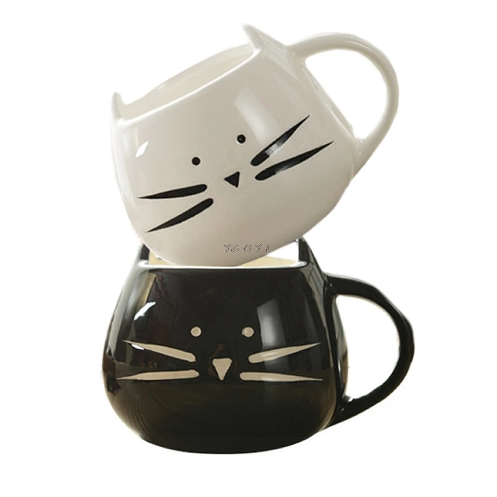 

420ml Lovely White / Black Cat Coffee Milk Light Ceramic Printed Mugs Cups Ideal for Tea, Coffee, Latte, Hot Chocolate,