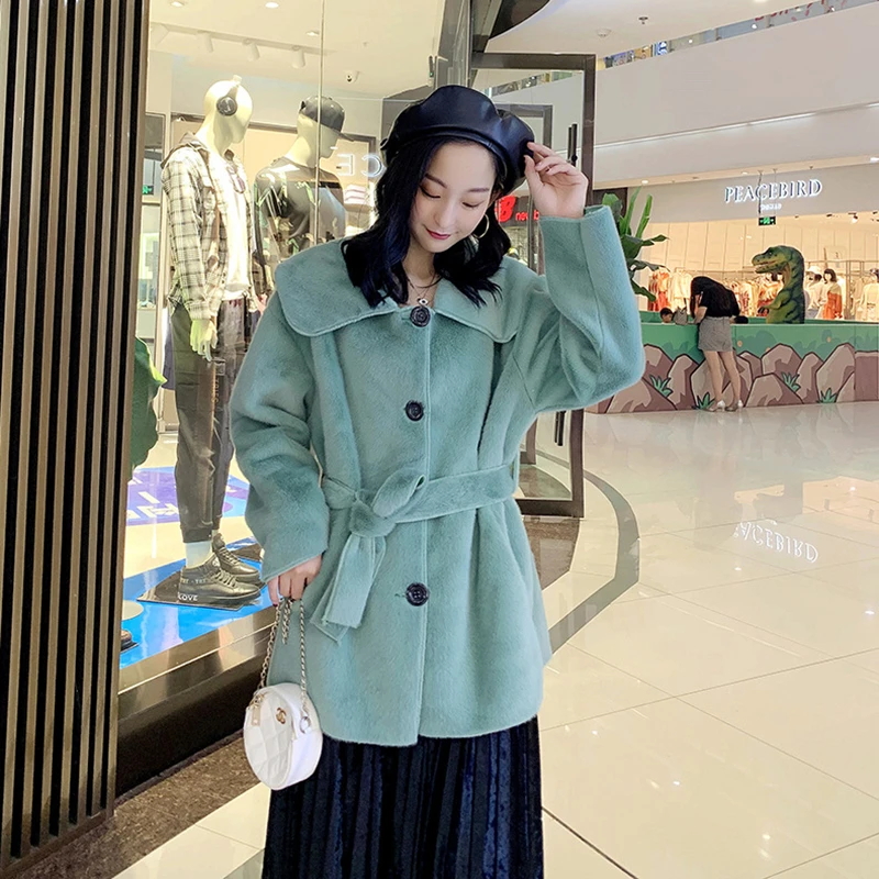 

Women Casual Solid Thick Warm Outwear Long Faux Lamb Fur Jacket Loose Winter Coat Women Green Fur coat M64