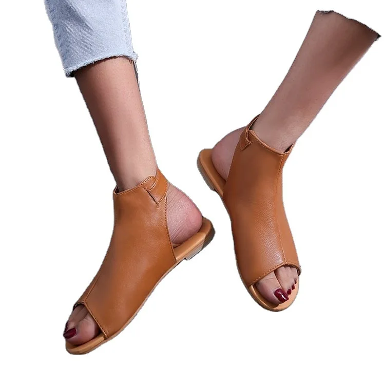 

Women'S Solid Casual Beach Footwear Peep Toe Sandals Ladies Summer Women Flats Female Buckle Strap Woman Shoes890