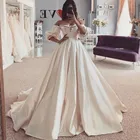 Атласное свадебное платье цвета шампанского, 2021 настоящие Свадебные платья с пышными рукавами, винтажные свадебные платья принцессы с кристаллами, со шнуровкой сзади