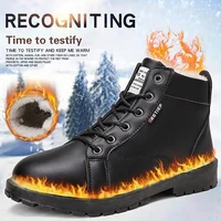leather men boots winter with fur super warm snow boots men winter work casual shoes high top mens hiking boots botas hombre