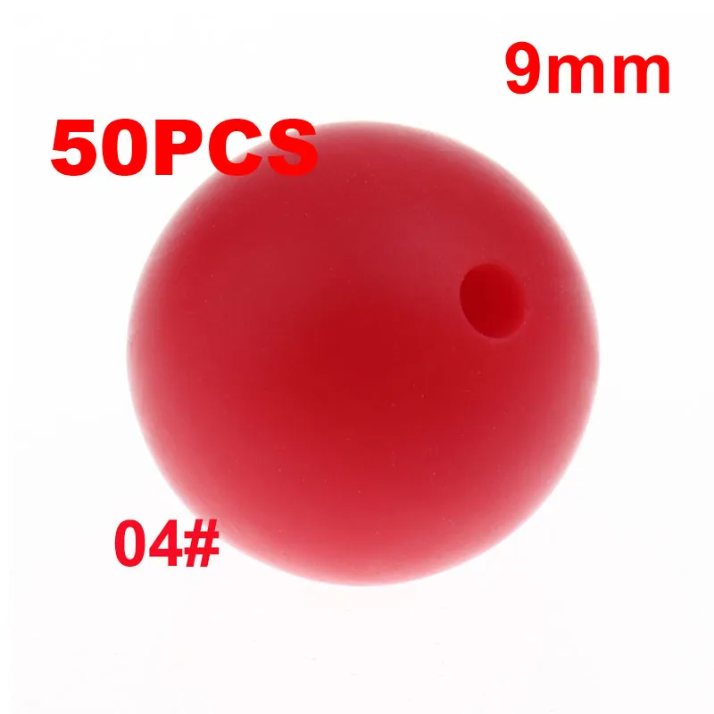 04 Scarlet Red QHBC 50 шт. Силиконовые Круглые Бусины 9 мм Жемчуг Bpa бесплатно жевательные Детские Прорезыватели ожерелье аксессуары цепочка для соски DIY Уход игрушка Kralen - Цвет: 04 Scarlet Red