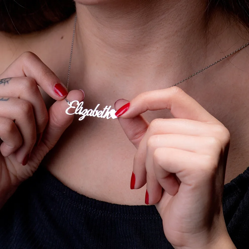 Custom Name Necklace Stainless Steel Gold Choker Personalized Name With Heart Pendant Necklace For Girlfriend Christmas Gift