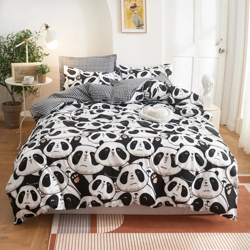 

Cartoon Panda Children Bed Cover Set Soft Comfortable Polyester Bedclothes Pillowcase Sheet Students Single Bed Bedding Set