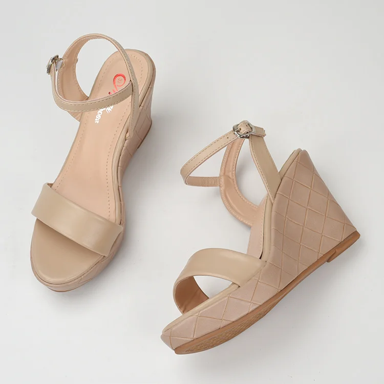 

Anti-Skid Open Toe Beige Heeled Sandals Buckle Strap Clogs Wedge 2021 Summer Sale Of Women's Shoes Espadrilles Platform Large Si