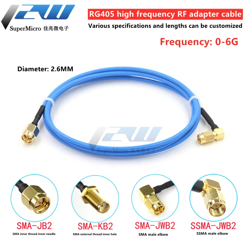 

RG405 semi-flexible RF cable, SSMA elbow male to SMA-JB2-JK-JW test jumper 50-2 feeder