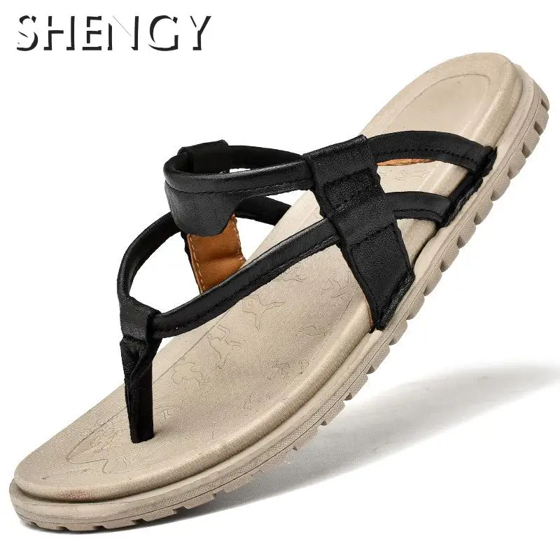 2020 мужские шлепанцы Летние модные кожаные Вьетнамки Пляжные повседневные