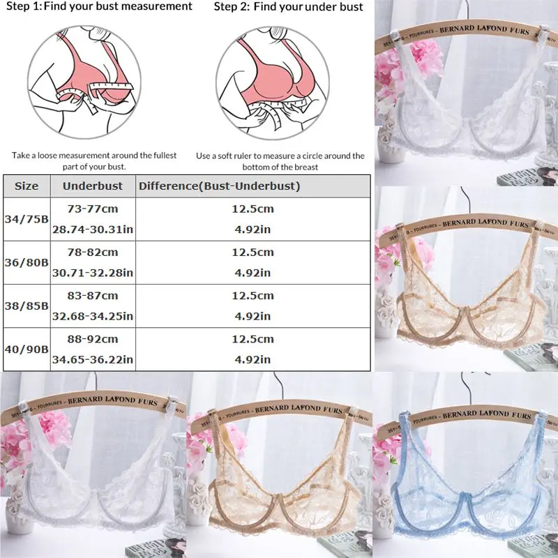 

High Elasticity Women Sexy Bras Lace See Through Lingerie Underwire Non-Padded Bra Bralette Top Adjustable Breathable Underwear